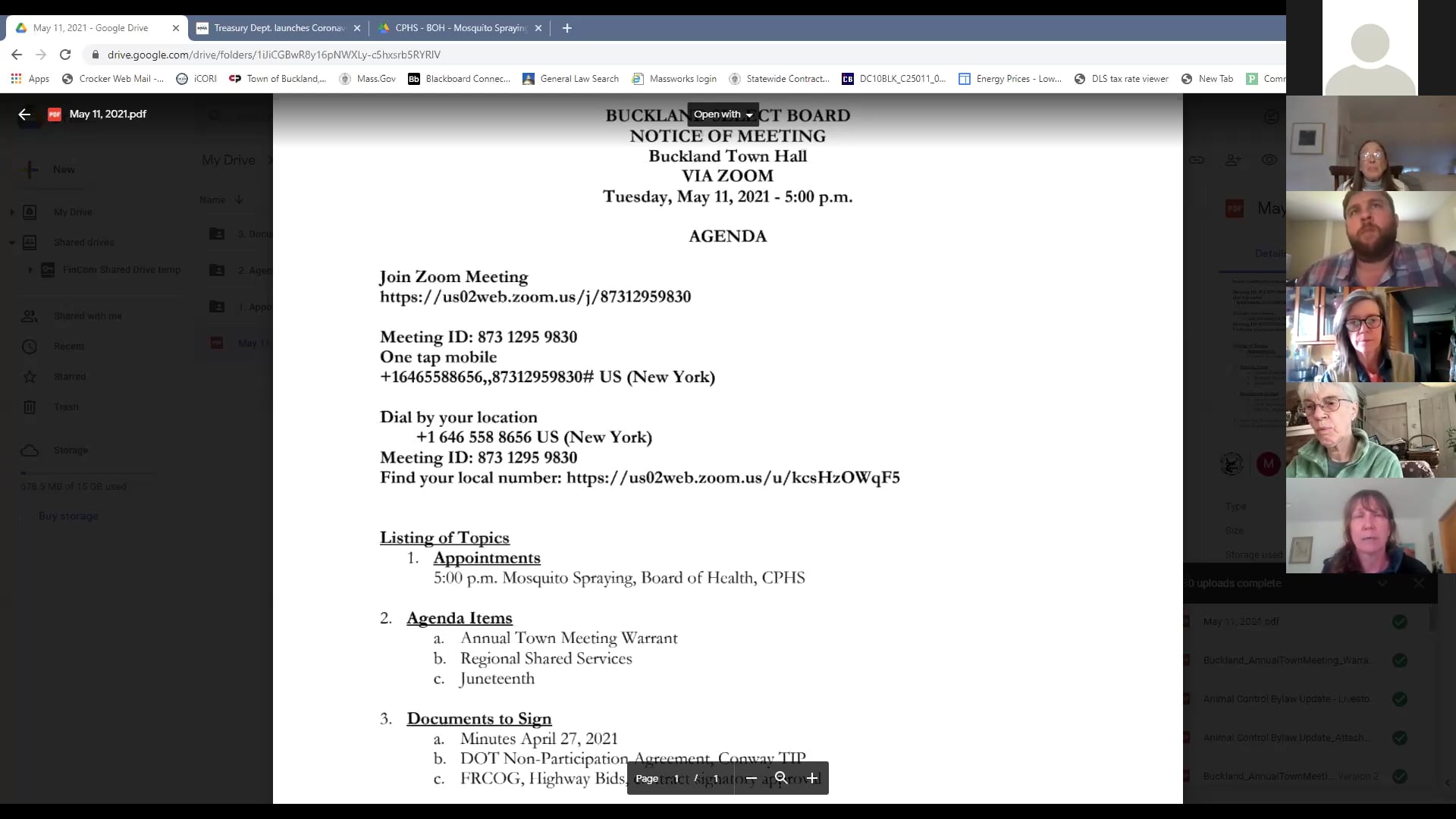Buckland Select Board – May 11, 2021