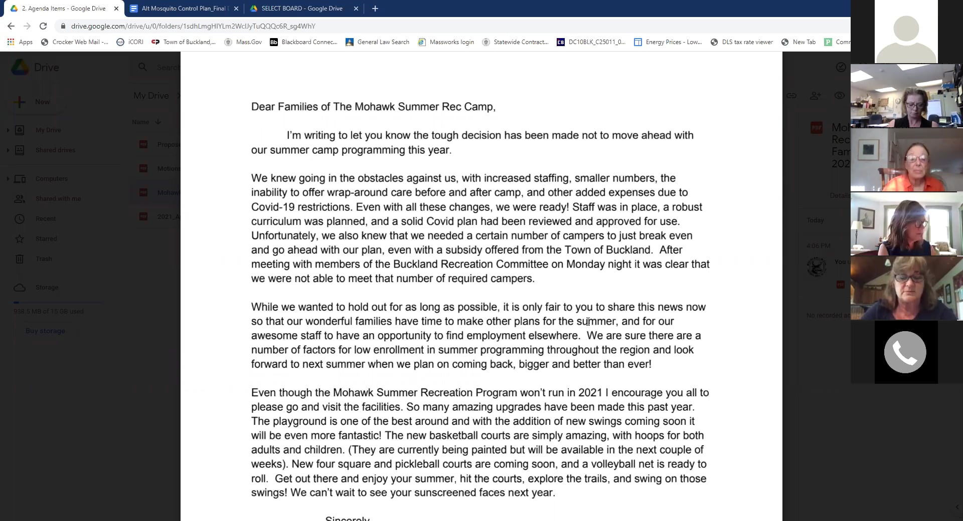 Buckland Select Board – May 25, 2021