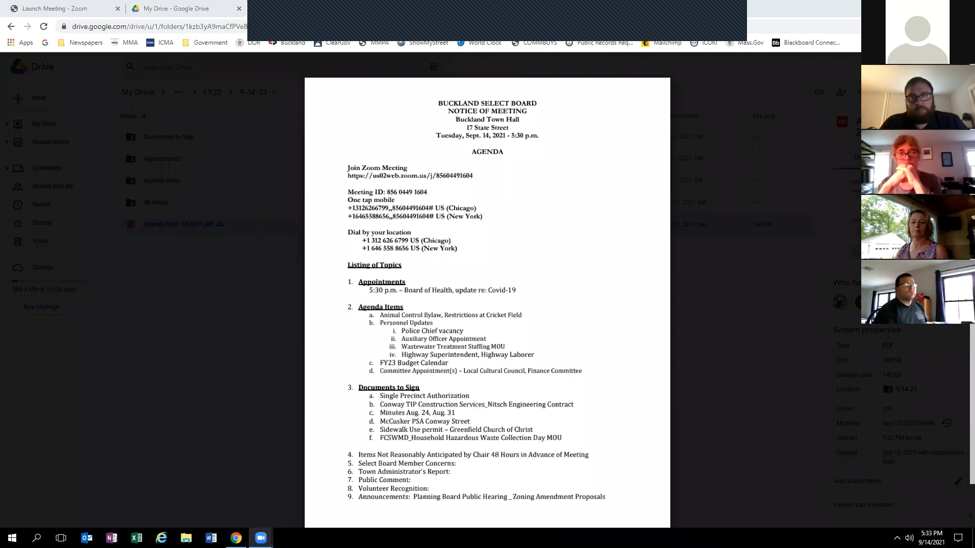 Buckland Select Board – 09/14/2021