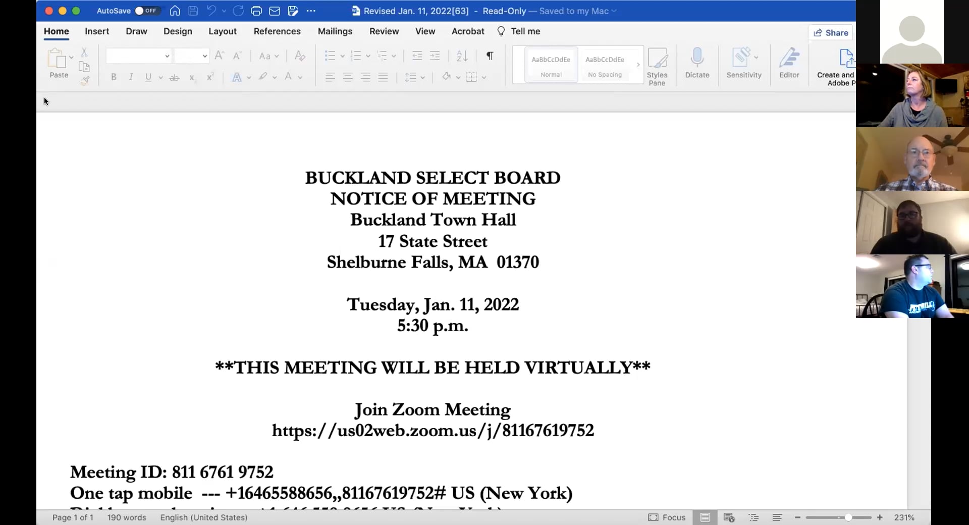 Buckland Select Board – Jan. 11, 2022
