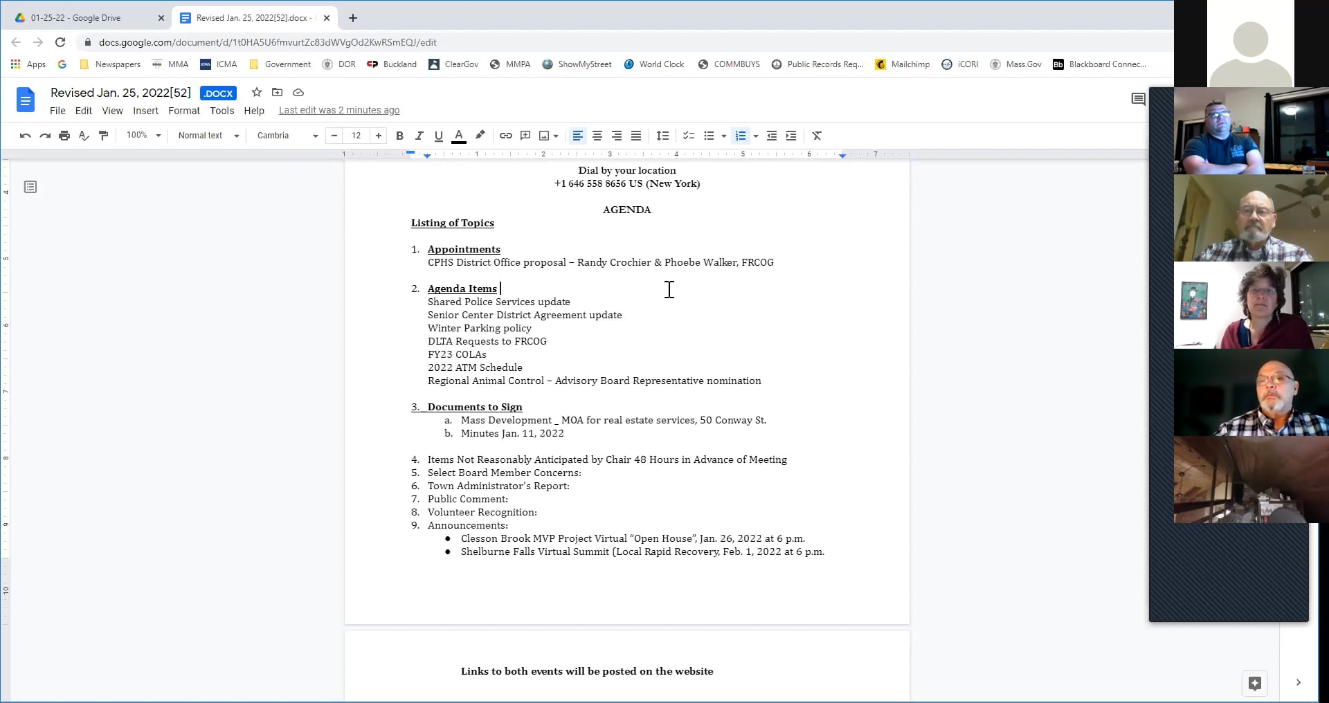 Buckland Select Board – Jan. 25, 2022